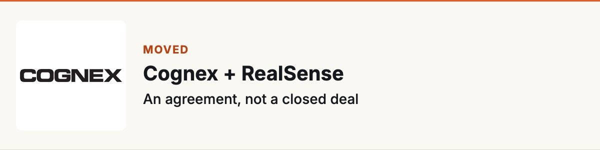Cognex + RealSense : An agreement, not a closed deal